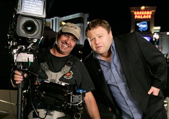 Ron and Frank Caliendo joking around in Las Vegas for World's Funniest Movies