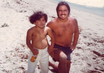 Herve Villechaize and Ron on the set of <b>Fantasy Island</b>